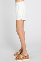 Ivory Smocked Waist Linen Shorts