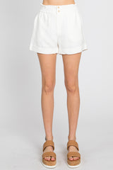 Ivory Smocked Waist Linen Shorts