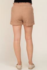 Mocha Smocked Waist Maternity Linen Shorts