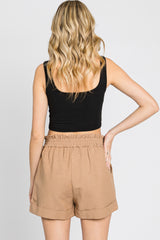 Mocha Smocked Waist Linen Shorts