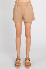 Mocha Smocked Waist Linen Shorts