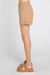 Mocha Smocked Waist Linen Shorts