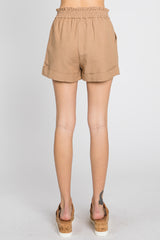 Mocha Smocked Waist Linen Shorts