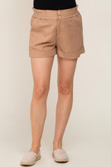 Mocha Smocked Waist Maternity Linen Shorts