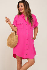 Fuchsia Button Down Maternity Dress