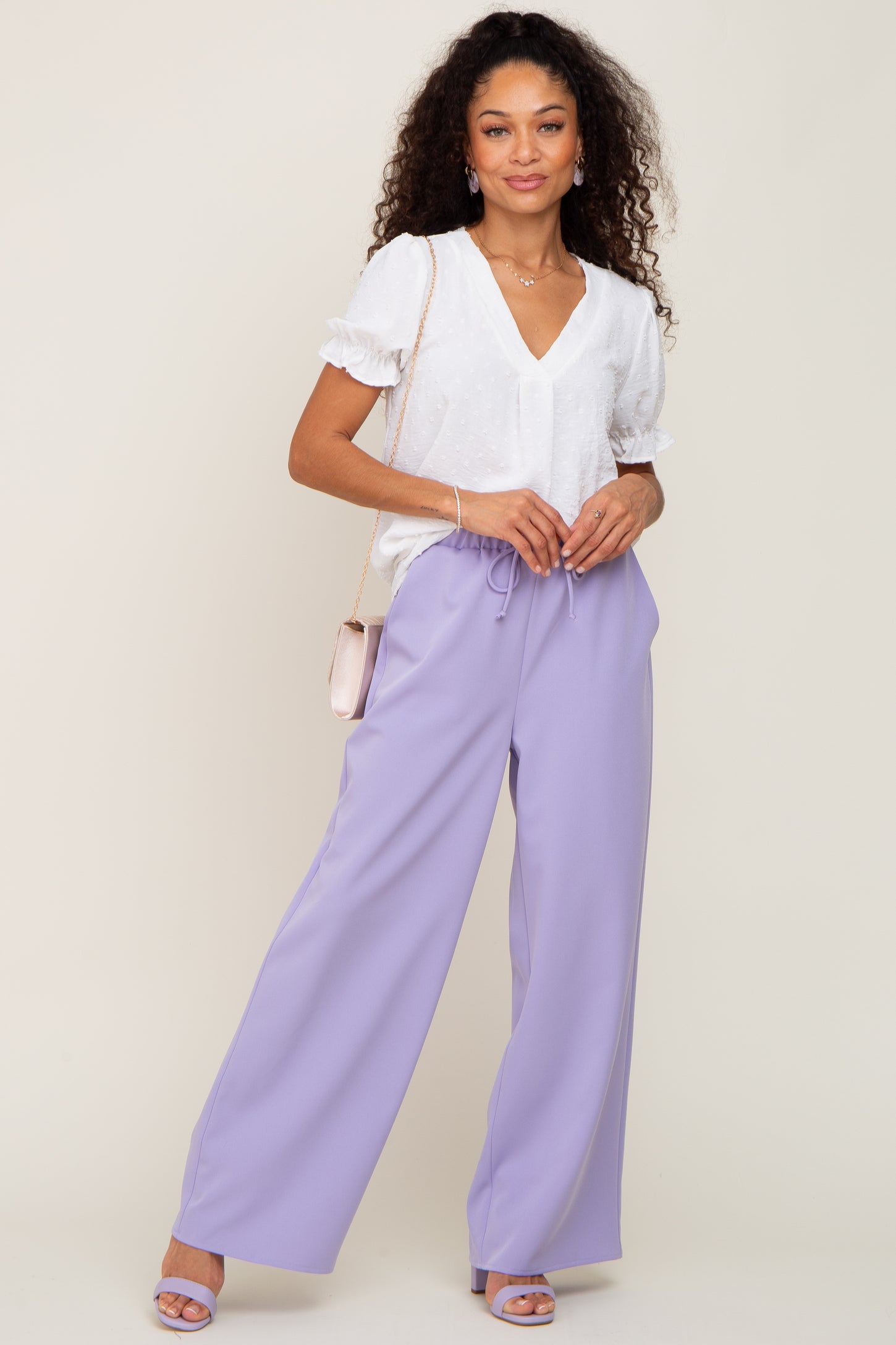 Aelidiya Women's Casual Wide Leg Pants High Waisted Button Down Straight  Long Trousers Suit Pants Purple S at Amazon Women's Clothing store