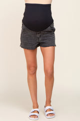 Black Vintage Wash Raw Hem Maternity Shorts