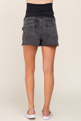 Black Vintage Wash Raw Hem Maternity Shorts