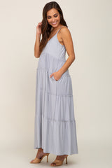 Heather Grey Tiered Sleeveless Maternity Maxi Dress