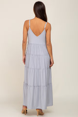 Heather Grey Tiered Sleeveless Maternity Maxi Dress