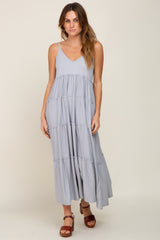 Heather Grey Tiered Sleeveless Maxi Dress