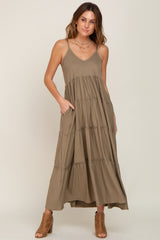 Light Olive Tiered Sleeveless Maxi Dress