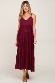 Burgundy Tiered Sleeveless Maternity Maxi Dress