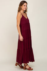 Burgundy Tiered Sleeveless Maxi Dress