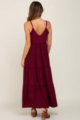 Burgundy Tiered Sleeveless Maxi Dress