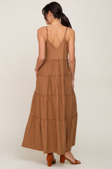 Camel Tiered Sleeveless Maxi Dress