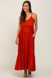 Rust Tiered Sleeveless Maternity Maxi Dress