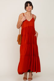 Rust Tiered Sleeveless Maxi Dress