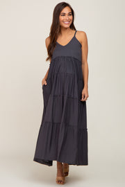 Charcoal Tiered Sleeveless Maternity Maxi Dress