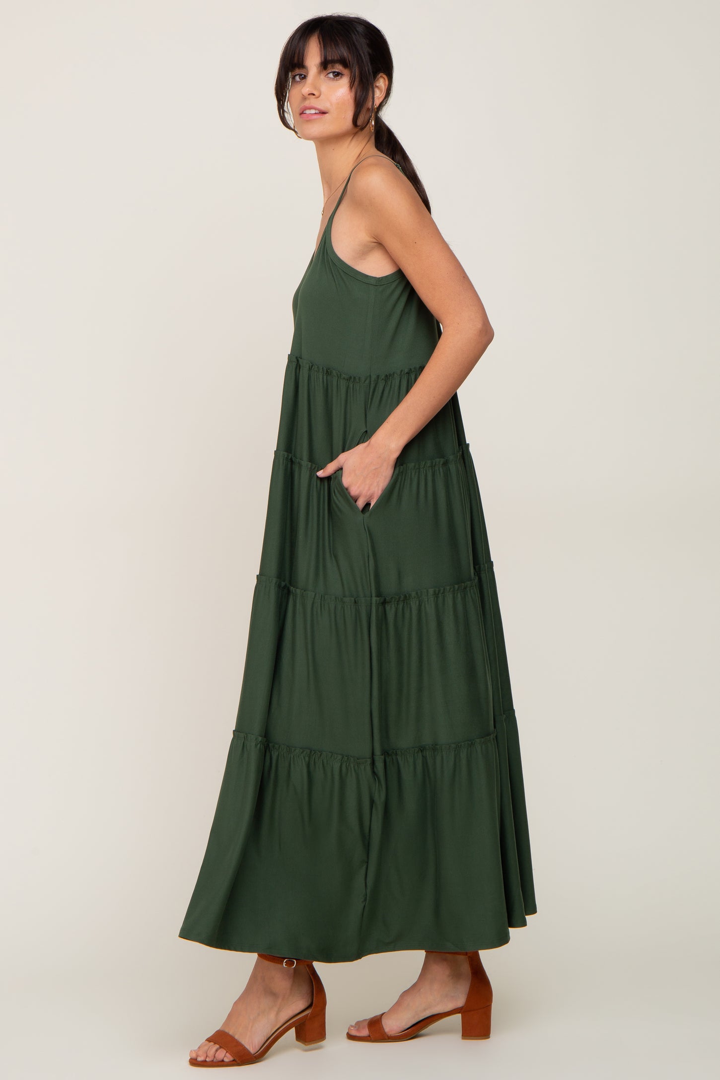 Green Tiered Sleeveless Maxi Dress – PinkBlush