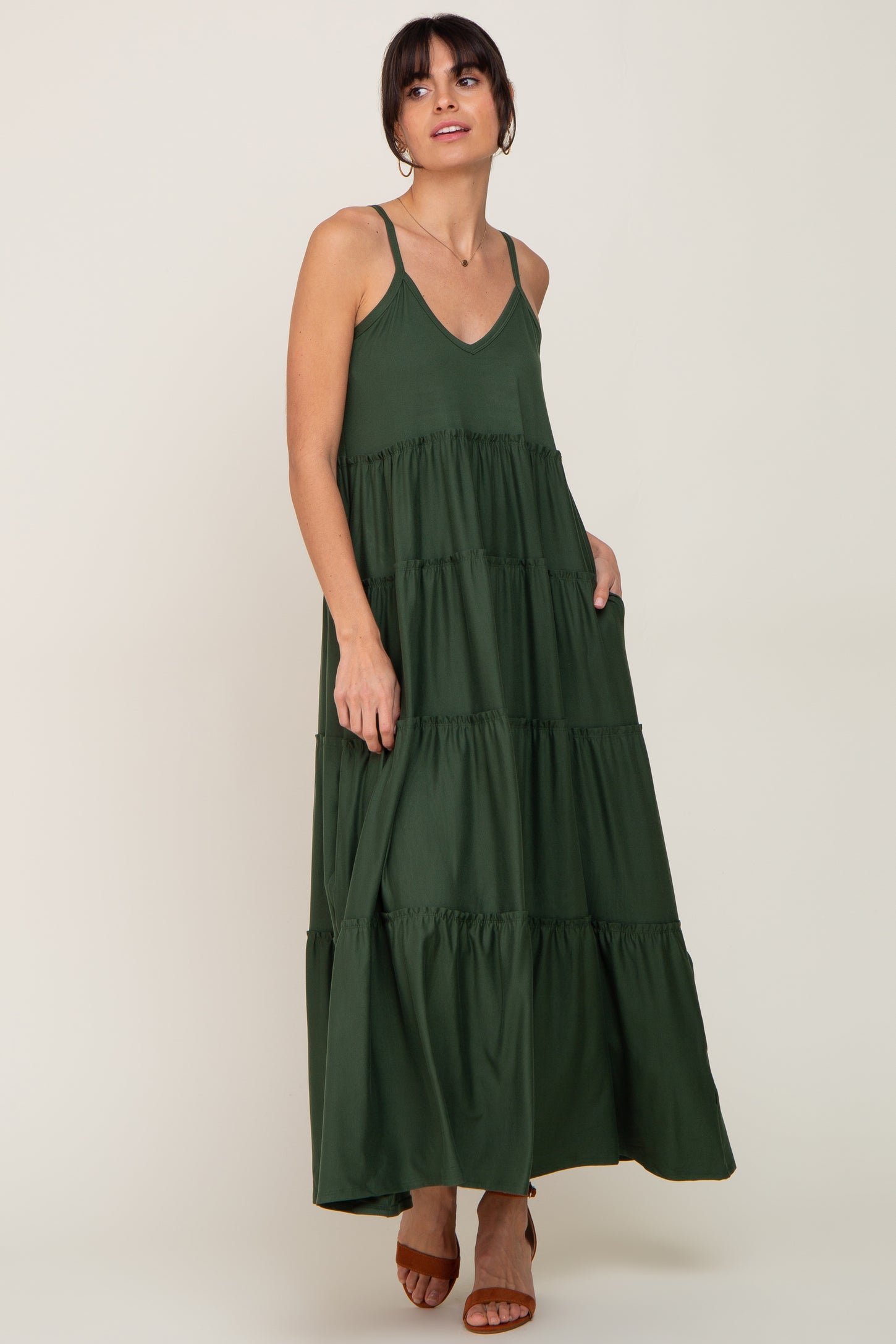 Green Tiered Sleeveless Maxi Dress – PinkBlush