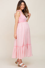 Pink Gingham Colorblock Maternity Dress