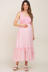 Pink Gingham Colorblock Maternity Dress