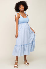 Light Blue Gingham Colorblock Dress