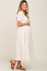 Cream Textured Gingham Square Neck Maternity Maxi Dress