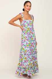 Light Blue Floral Ruffle Tier Maxi Dress