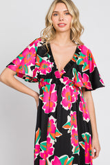 Black Floral Flounce Sleeve Maxi Dress