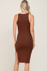 Camel Color Block Racerback Fitted Midi Dress