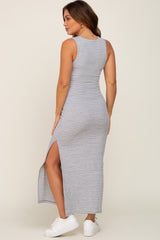 Heather Grey Sleeveless Striped Maternity Maxi Dress