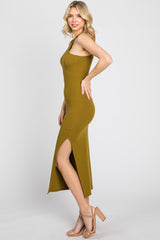 Olive One Shoulder Cutout Side Slit Midi Dress