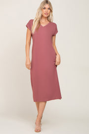 Mauve V-Neck Side Slit Midi Dress