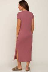 Mauve V-Neck Side Slit Maternity Midi Dress