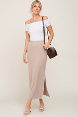 Mocha Ribbed Side Slit Maternity Midi Skirt