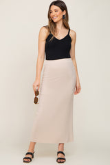 Cream Ribbed Side Slit Maternity Midi Skirt