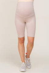 Taupe Wide Band Maternity Biker Shorts