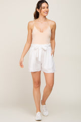 White Front Tie Raw Hem Maternity Shorts