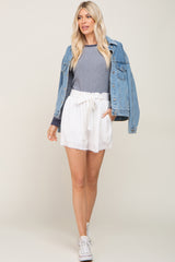 White Front Tie Raw Hem Maternity Shorts