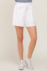 White Front Tie Raw Hem Shorts