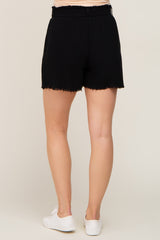 Black Front Tie Raw Hem Maternity Shorts