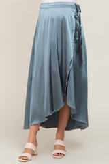 Teal Hi-Lo Satin Maternity Wrap Skirt