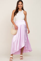 Lavender Hi-Lo Satin Maternity Wrap Skirt