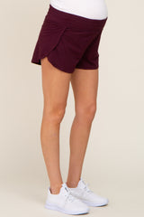 Burgundy Wrap Side Maternity Track Shorts