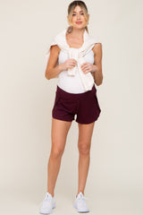 Burgundy Wrap Side Maternity Track Shorts