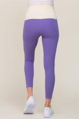 Purple Side Pocket Maternity Active Cropped Legging