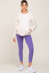 Purple Side Pocket Maternity Active Cropped Legging