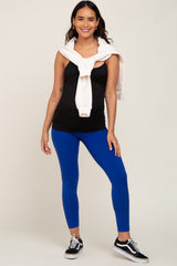 Royal Blue Side Pocket Maternity Active Cropped Legging